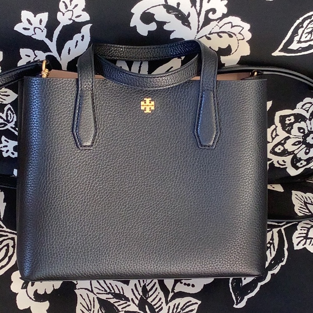 Tory Burch Small Black Pebbled Leather Tote